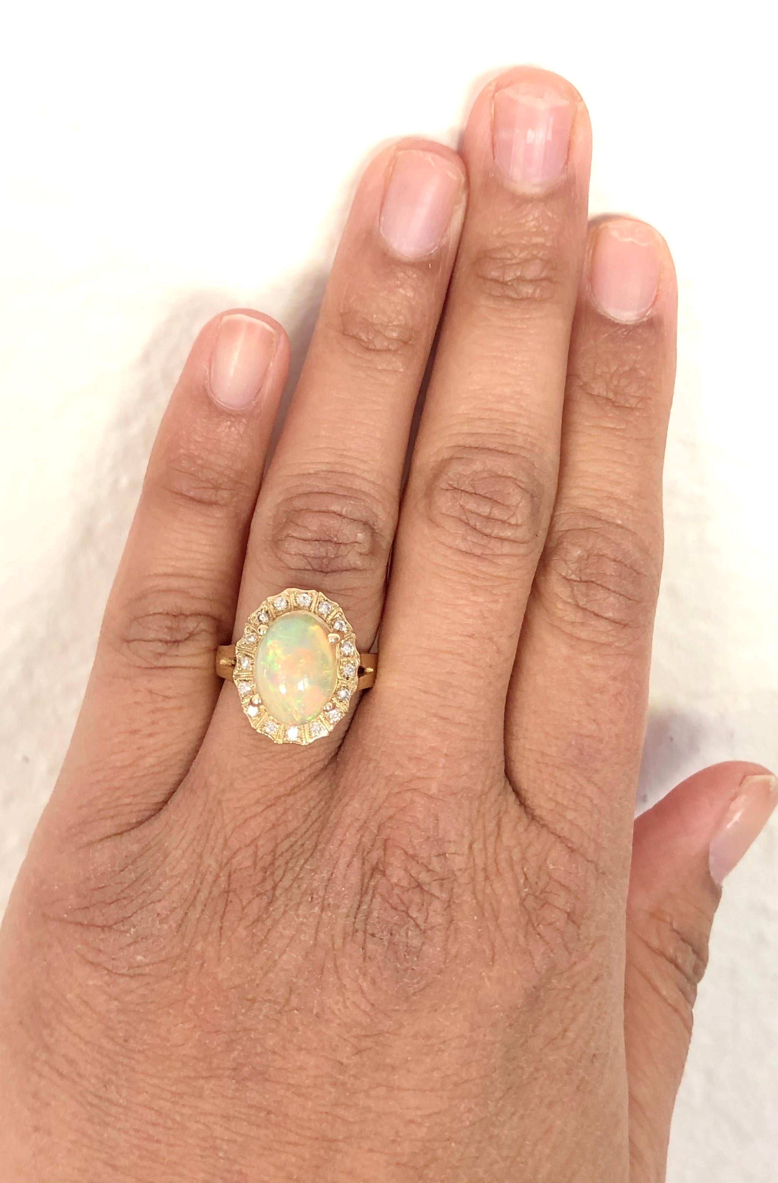 Art Deco 3.63 Carat Opal Diamond 14K Yellow Gold Statement Ring