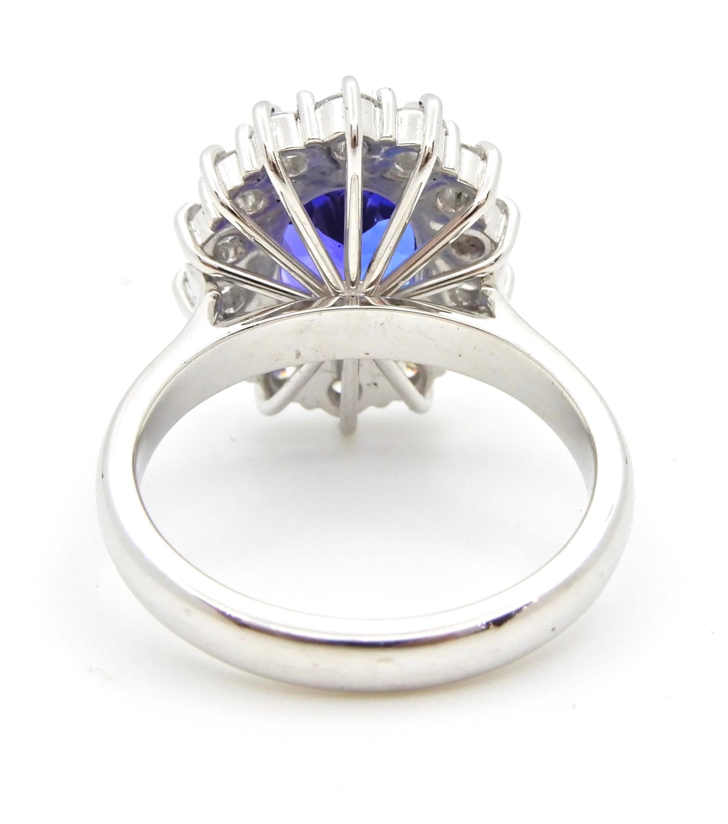 3.63 Carat Oval Cut Tanzanite Diamond Handmade Ring For Sale 1