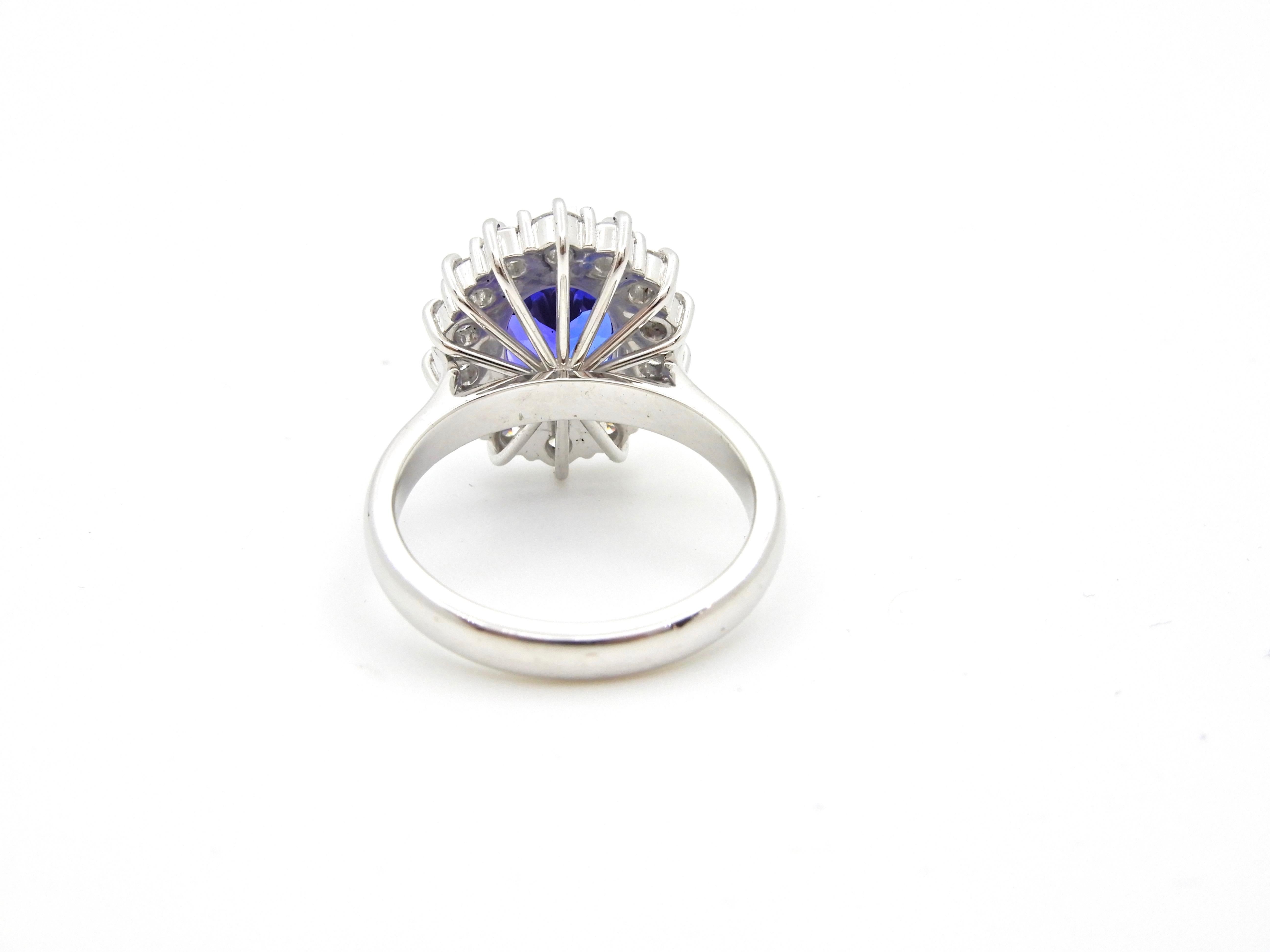 3.63 Carat Oval Cut Tanzanite Diamond Handmade Ring For Sale 2