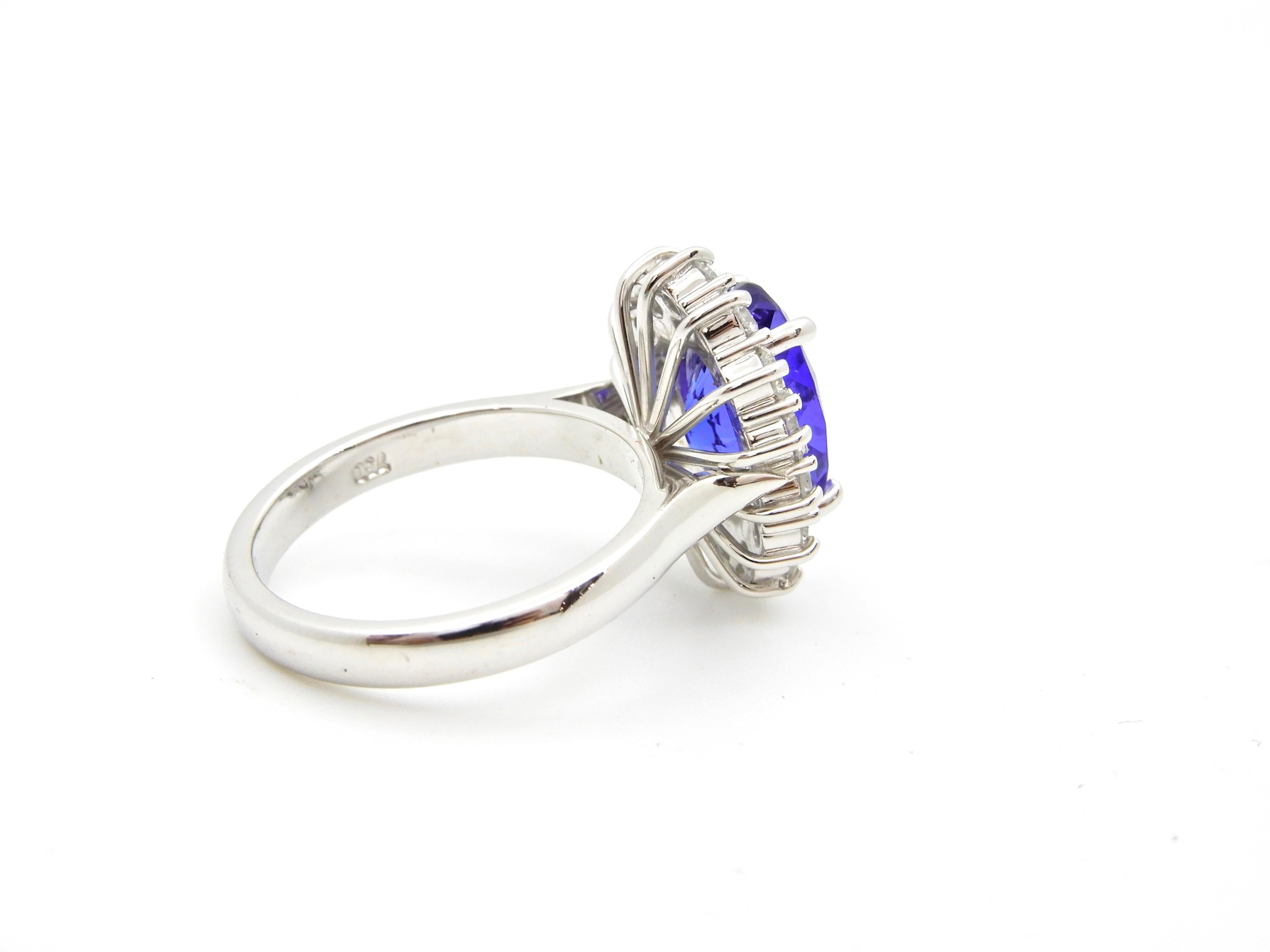 3.63 Carat Oval Cut Tanzanite Diamond Handmade Ring For Sale 4