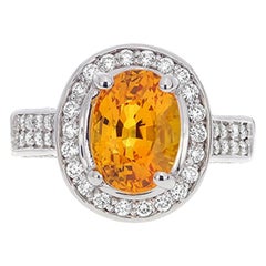 3.63 Carat Oval Cut Yellow Sapphire Gemstone 14 Karat White Gold Diamond Ring
