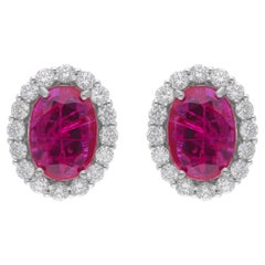 Pendientes de rubí ovalado de 3,63 quilates y diamantes SI/H de 0,85 quilates Oro blanco de 18 quilates