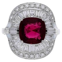 3.63 Carat Ruby 2.0 Carat Diamond Ring 18 Karat Gold Art Deco Style Ring