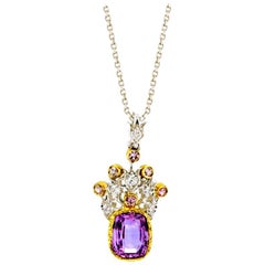 3.63 ct. Lavender Sapphire, Diamond Yellow, White Gold Drop Pendant Necklace