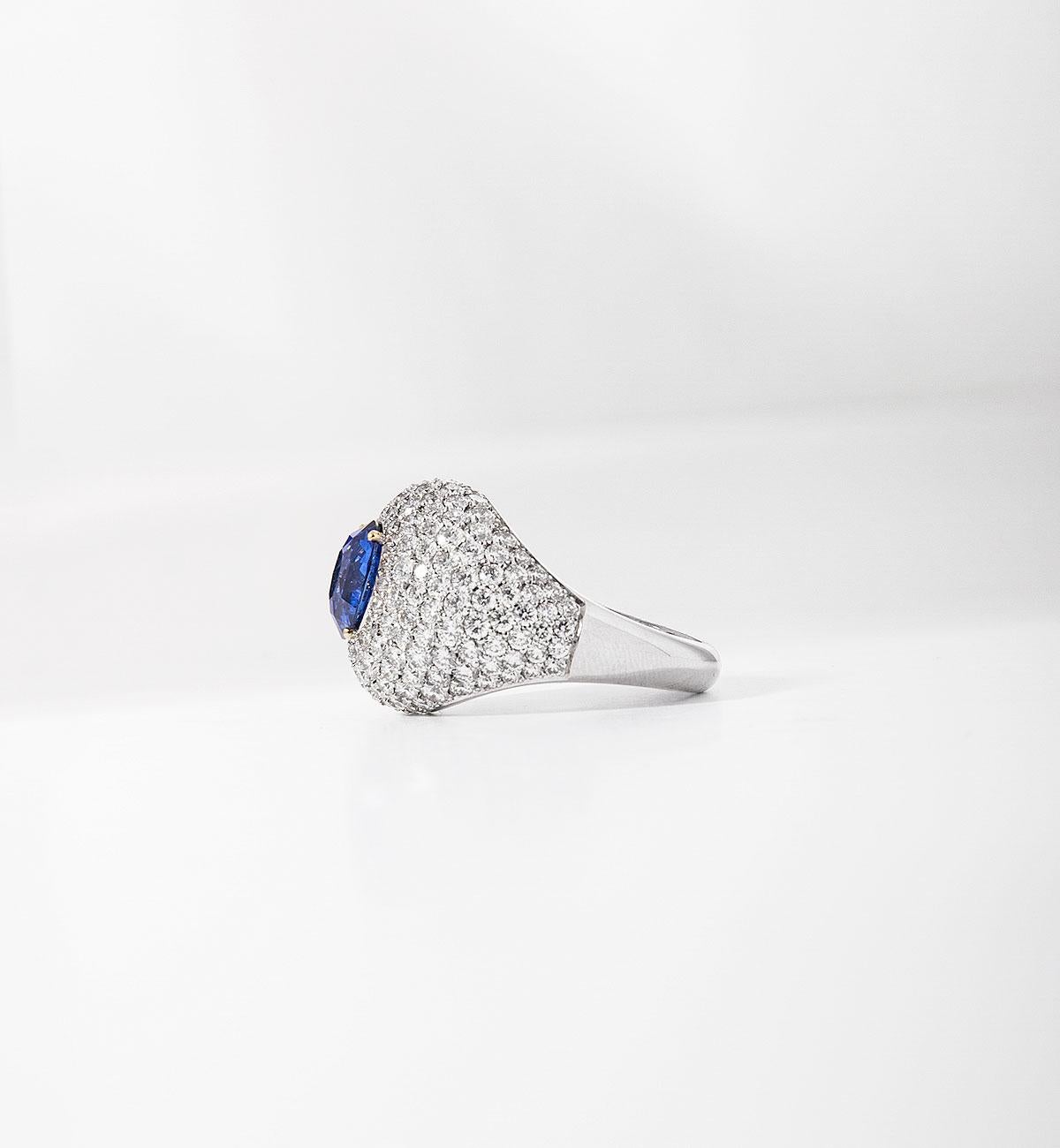 Modern 3.63 Carat Sapphire with 3.10 Carat Diamond Cluster Ring