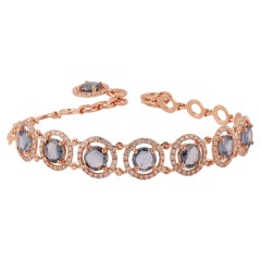 3.63 Carats Blue Sapphire Rose Cuts & Diamonds Chain Bracelet