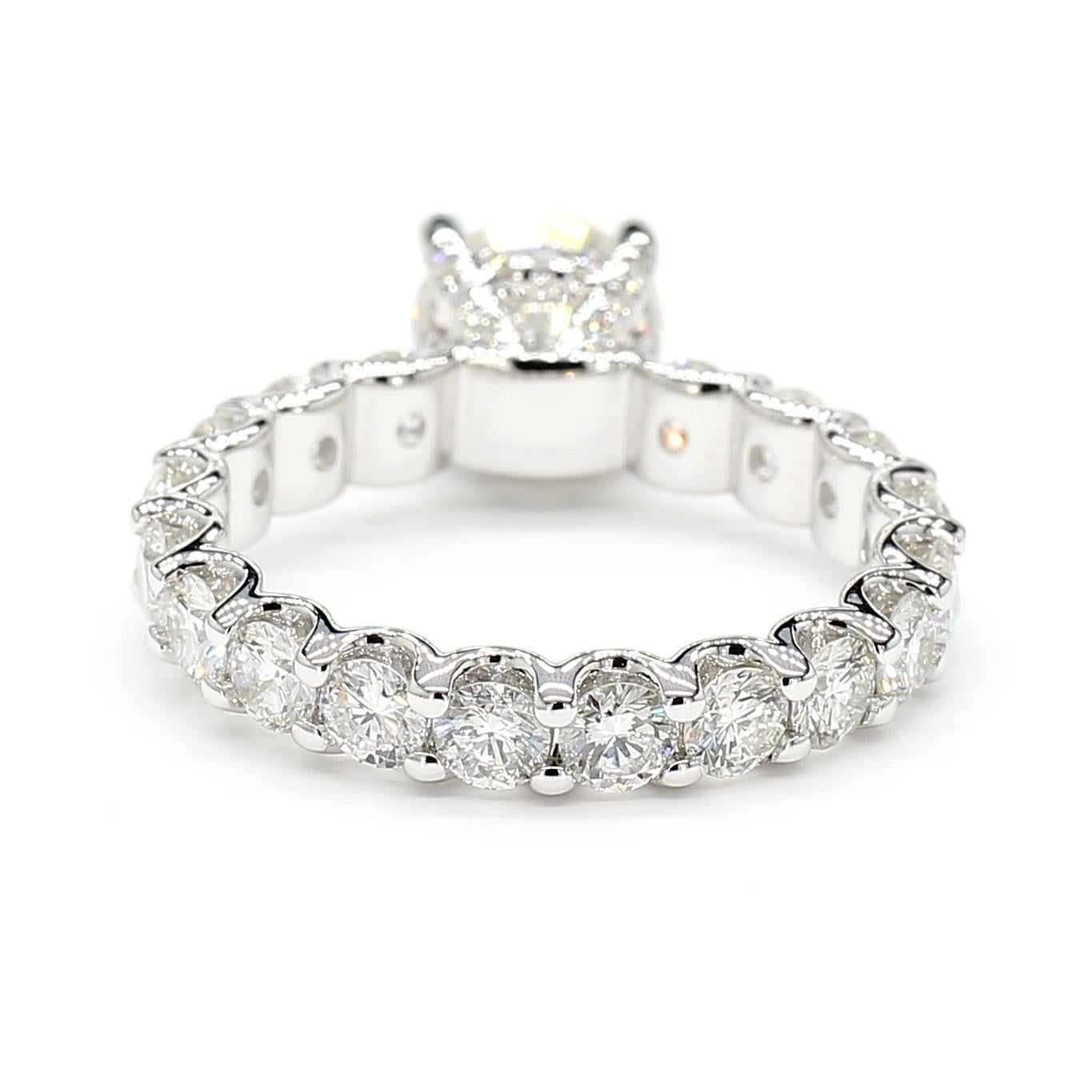 3.63 Carat Ring with Eternity GIA Round 18K White Gold *Natural Diamonds* In New Condition For Sale In New York, NY