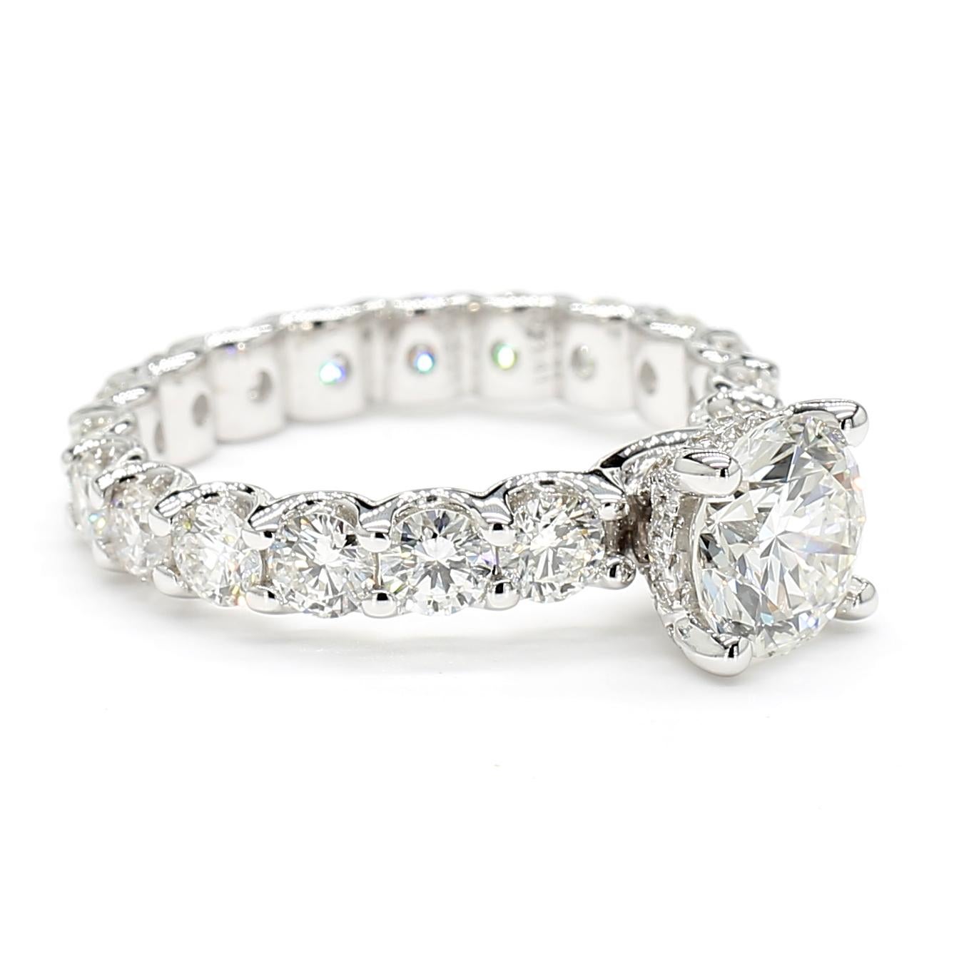 3.63 Carat Ring with Eternity GIA Round 18K White Gold *Natural Diamonds* For Sale 2
