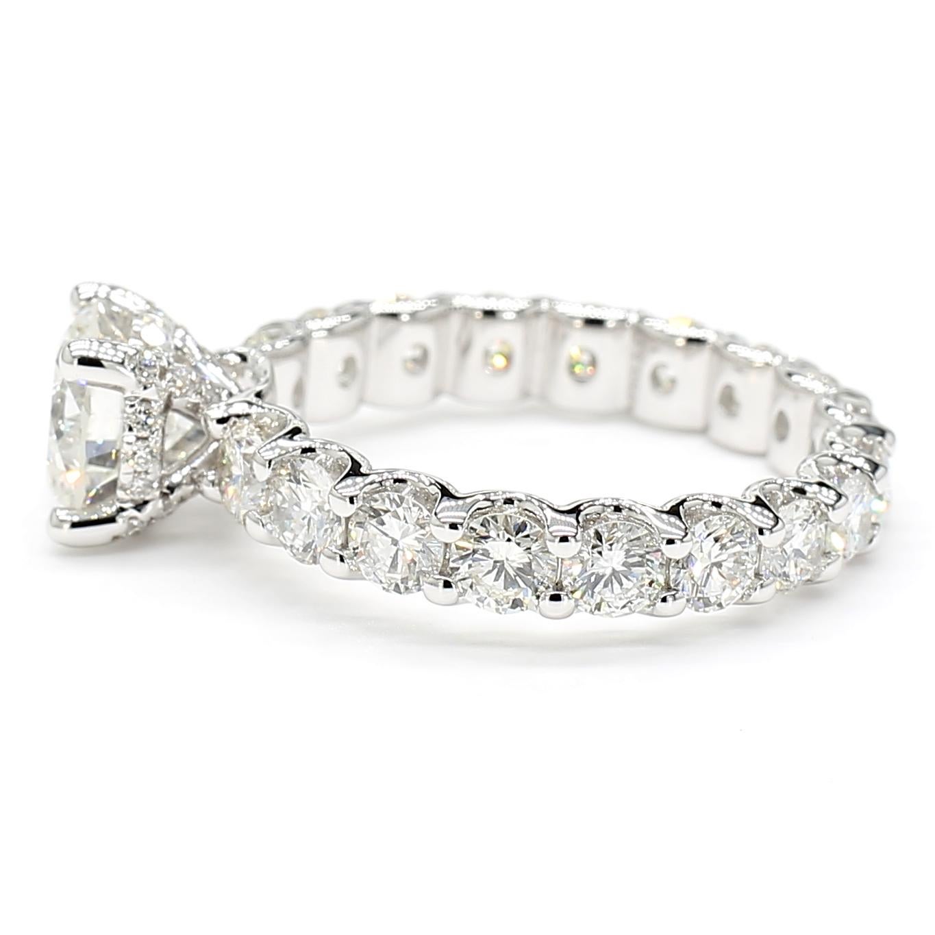 3.63 Carat Ring with Eternity GIA Round 18K White Gold *Natural Diamonds* For Sale 3