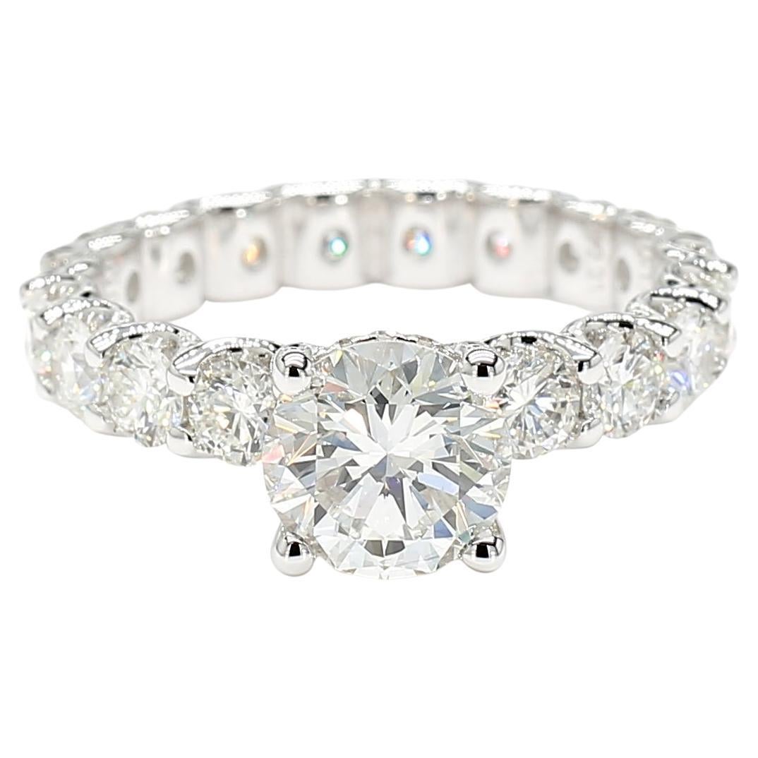 3.63 Carat Ring with Eternity GIA Round 18K White Gold *Natural Diamonds* For Sale