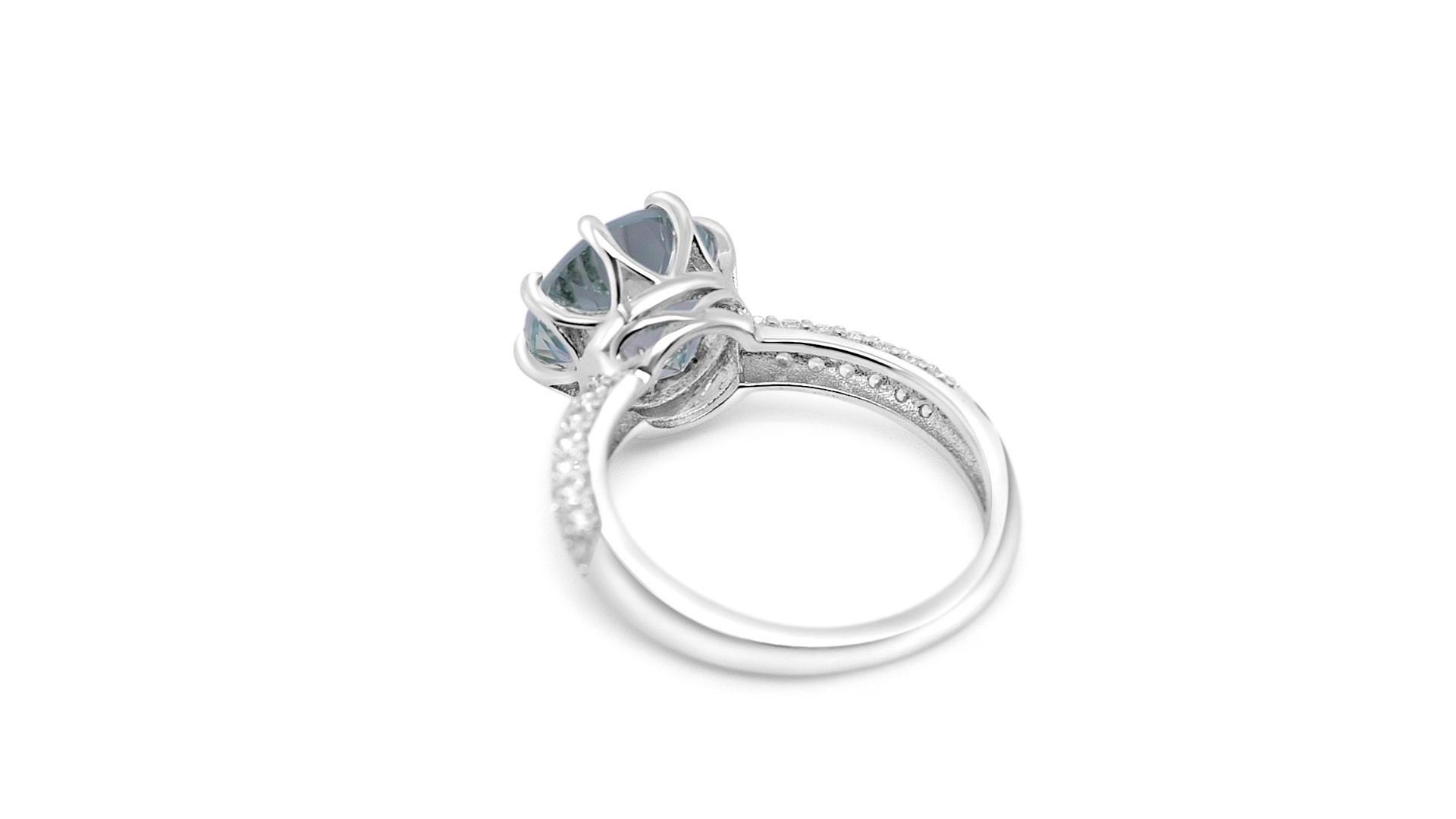 Art Deco 3.63 Ct Aquamarie Ring 925 Sterling Silver Rhodium Plated Bridal Rings For Sale