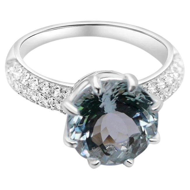 3.63 Ct Aquamarie Ring 925 Sterling Silver Rhodium Plated Bridal Rings For Sale