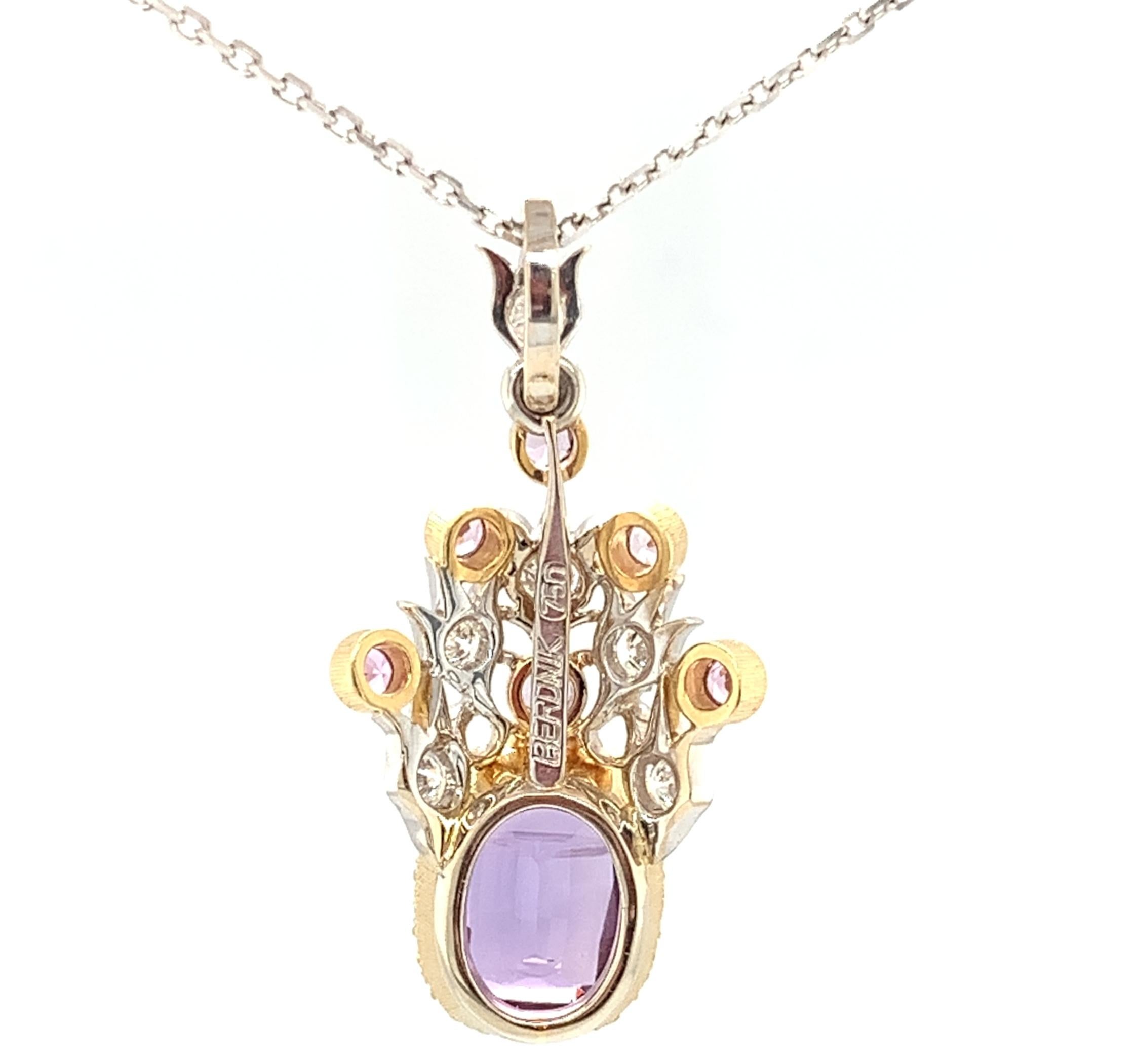 Women's 3.63 Carat Lavender Sapphire and Diamond Necklace in 18k White and Yellow Gold  For Sale
