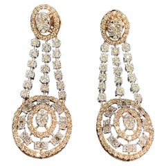 3.63 Cts F/VS1 Round Baguette Natural Diamonds Dangle Earrings 14K Two-Tone Gold