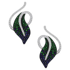 3.63 cts of Blue Sapphire and Tsavorite Leaf studs