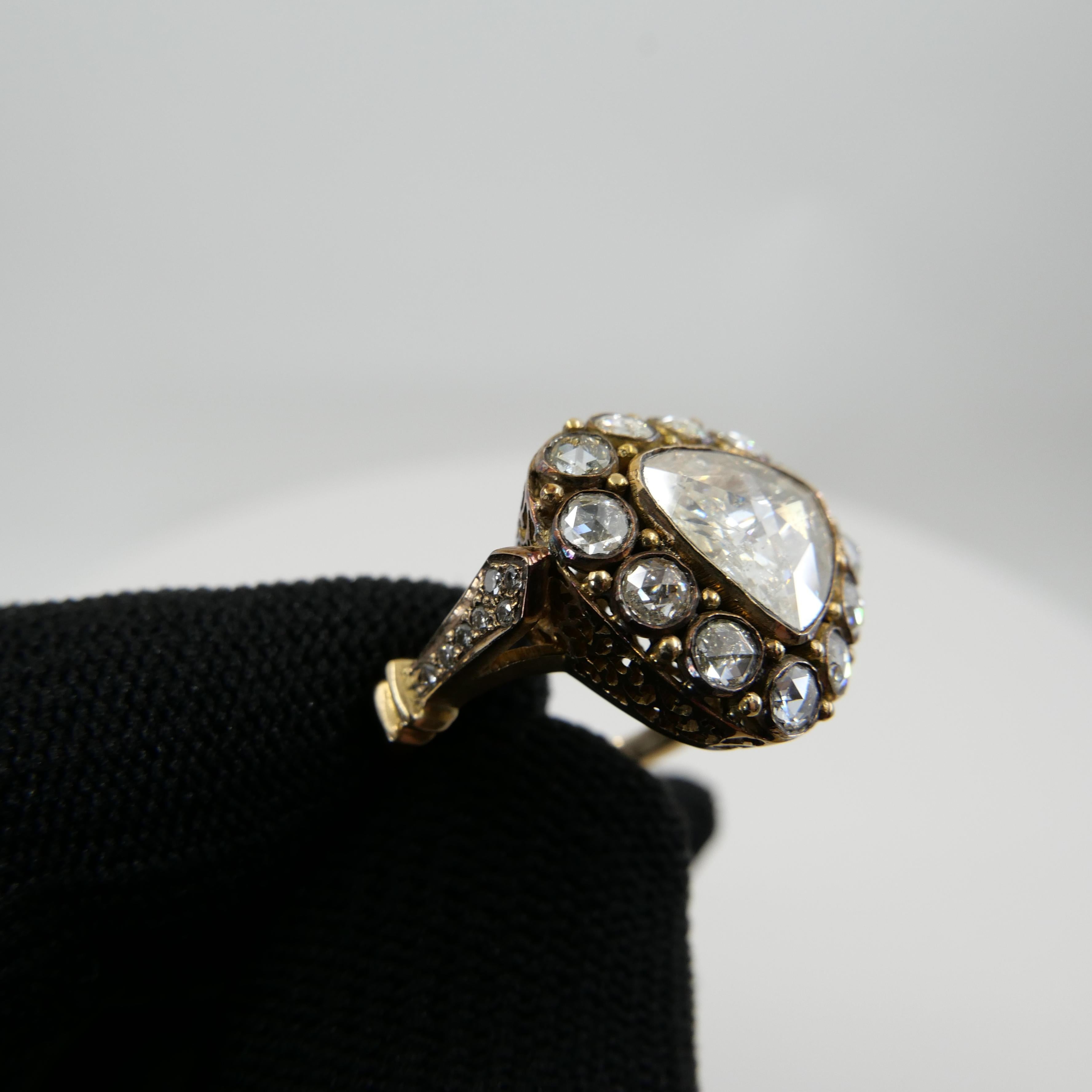 3.63 CTW Old Rose Cut Diamond Ring, Old Material, Newly Made 3