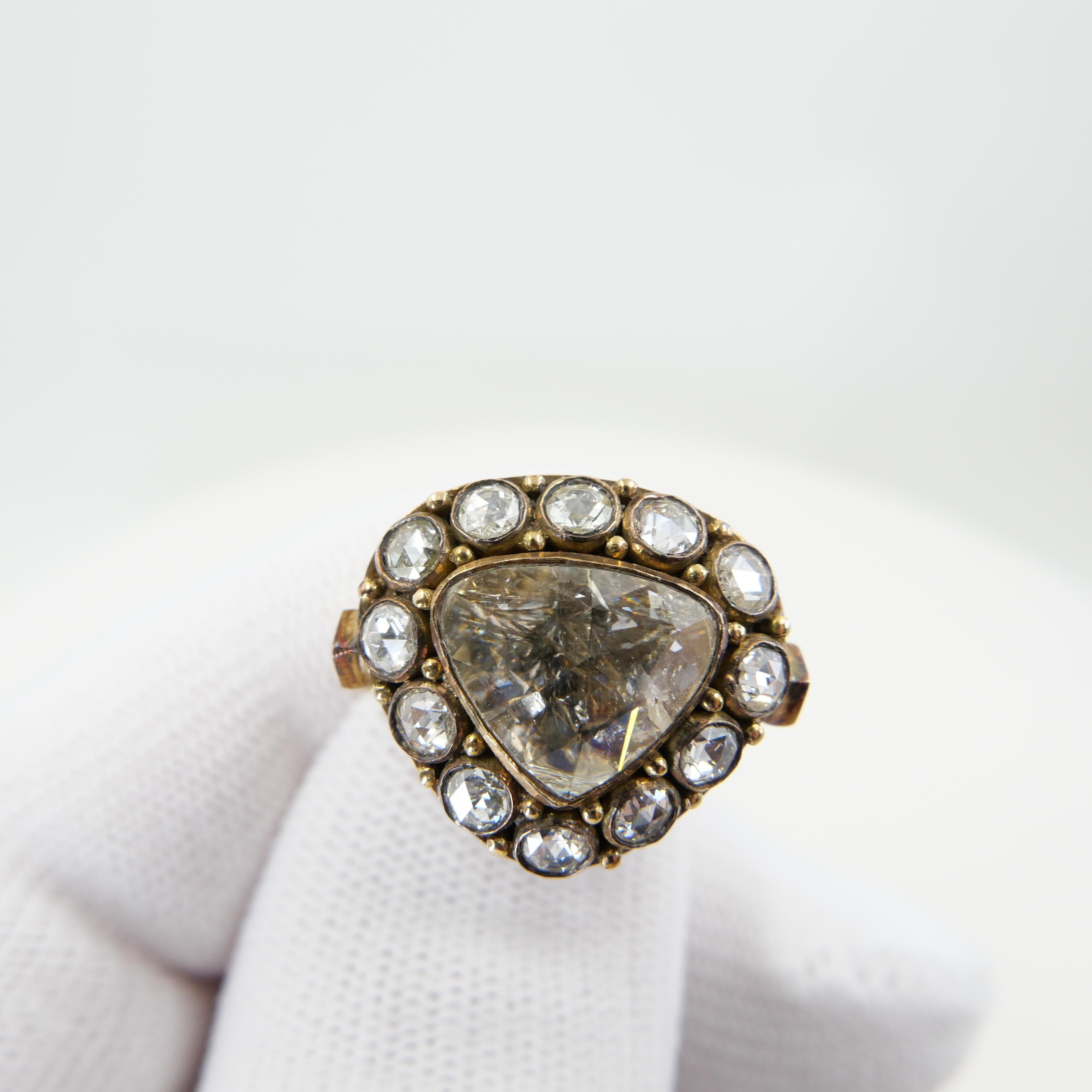 3.63 CTW Old Rose Cut Diamond Ring, Old Material, Newly Made 6