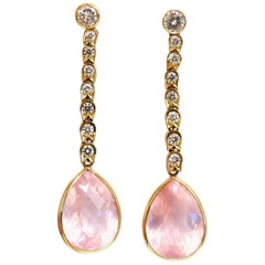 36,34 Karat natürliche Rosenquarz-Diamant-Ohrhänger, 14 Karat Pink Flash*