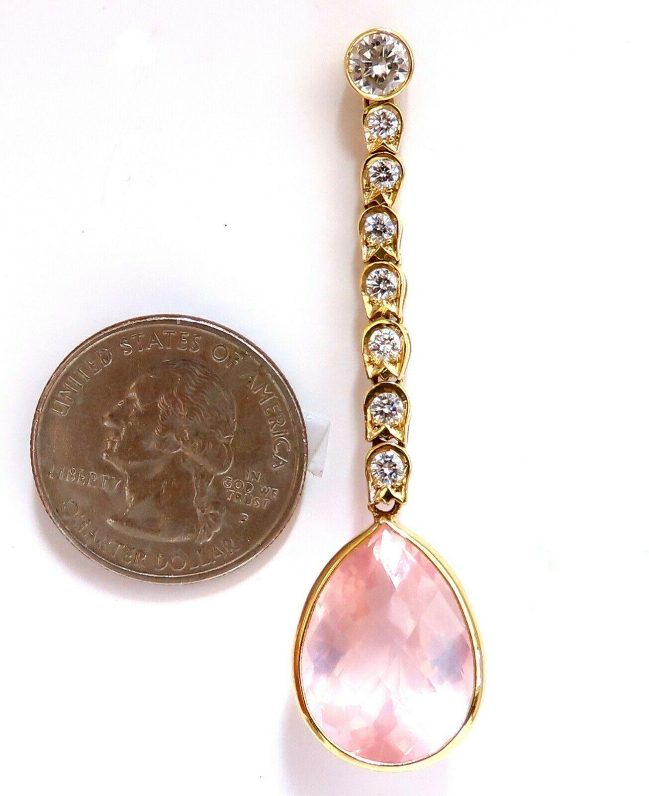 Women's or Men's 36.34 Carat Natural Rose Quartz Diamond Dangle Earrings 14 Karat Pink Flash For Sale