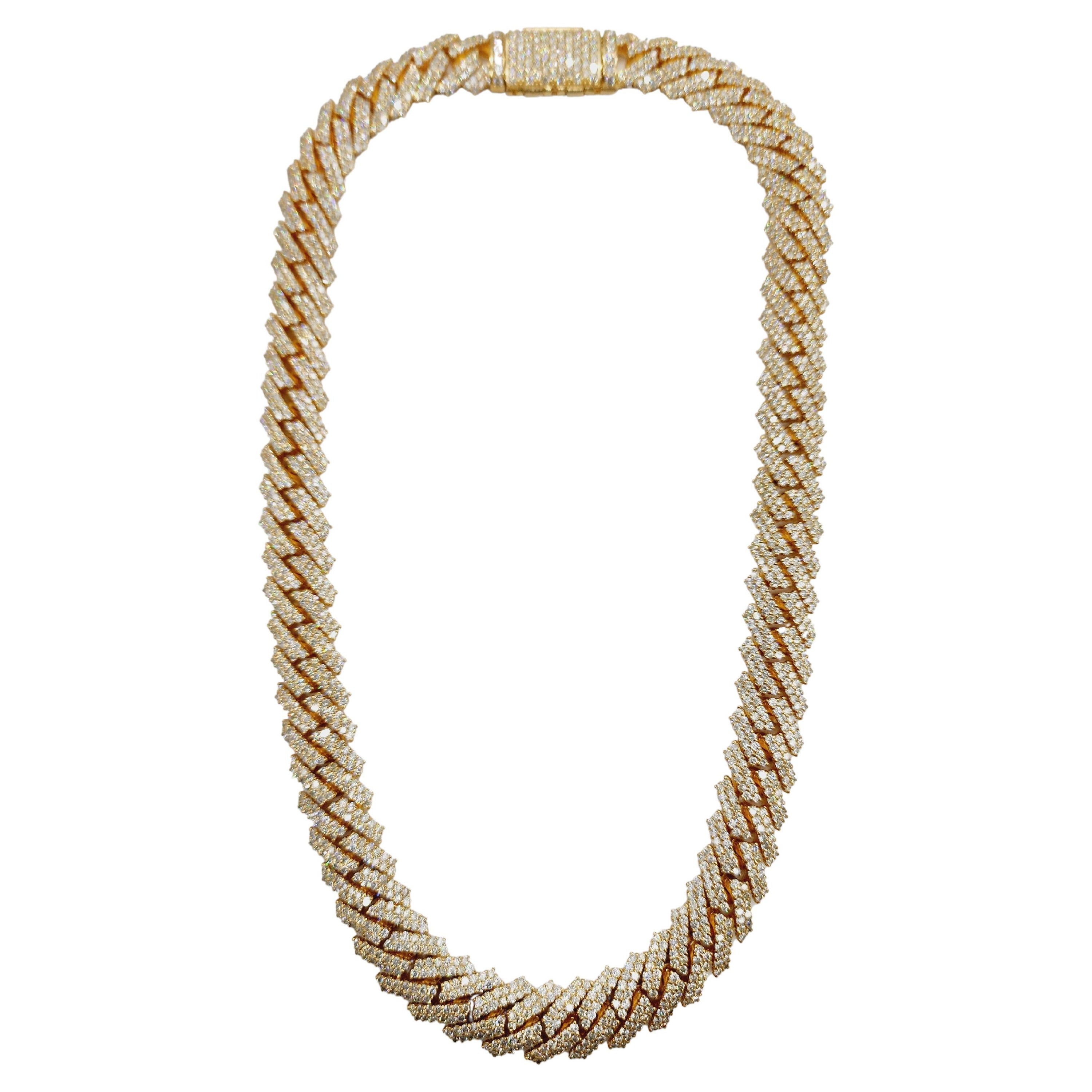36.30 Carats Diamonds Heavy Cuban Link Necklace Chain 14 Karats Yellow Gold  18'' For Sale at 1stDibs | 14 inch cuban link chain