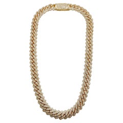 36.30 Carats Diamonds Heavy Cuban Link Necklace Chain 14 Karats Yellow Gold 18''