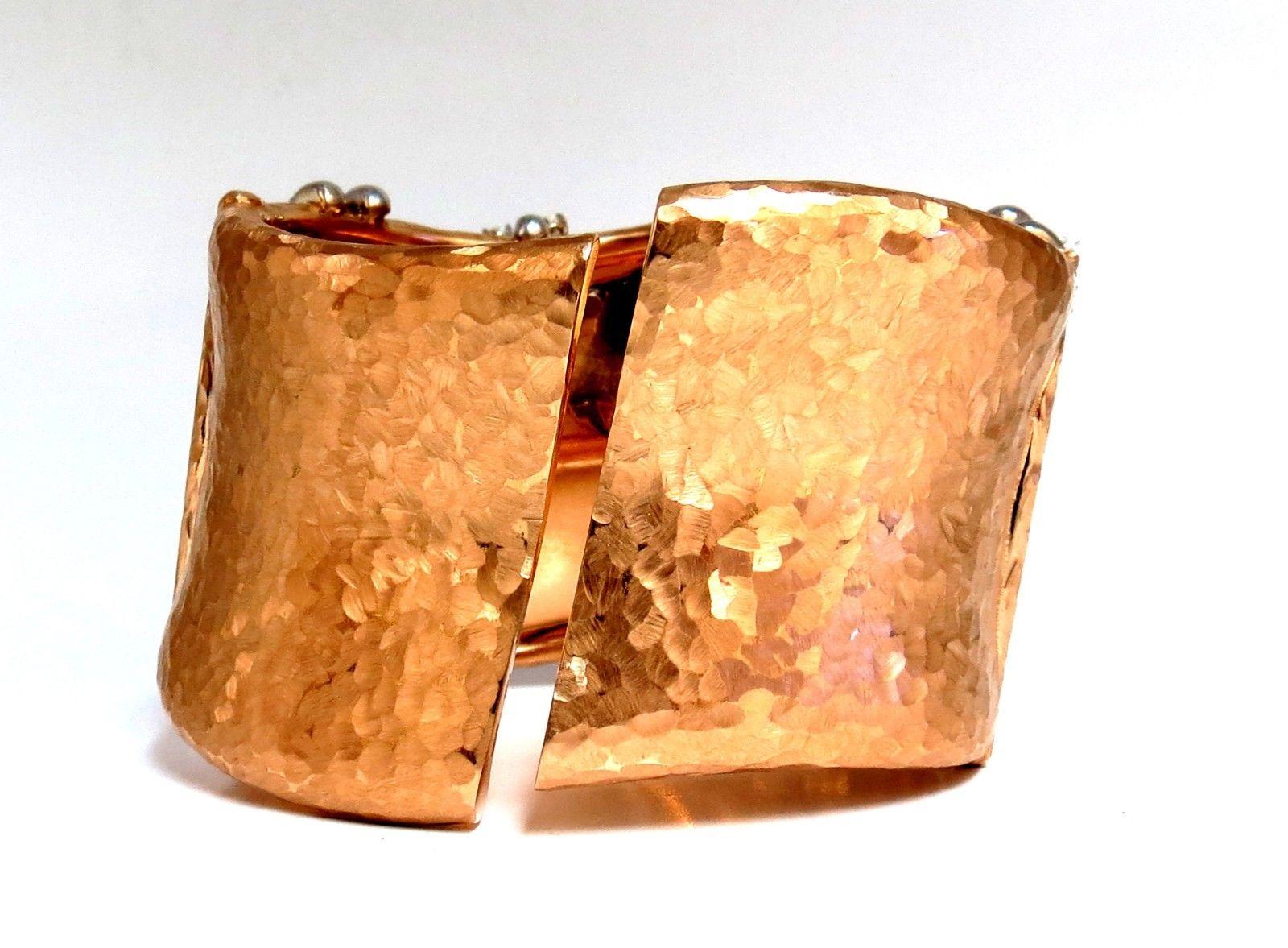 Women's or Men's 3.63ct Diamonds Bangle Cuff Bracelet 18kt Rustic Hammered Deco Spring Hinge