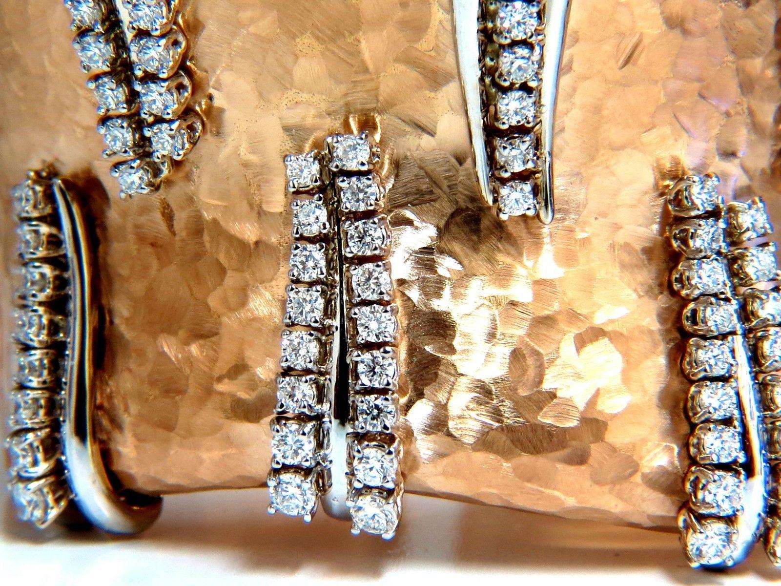3.63ct Diamonds Bangle Cuff Bracelet 18kt Rustic Hammered Deco Spring Hinge 2