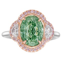 3.63ct Fancy Yellowish Green Oval VS2 GIA Ring