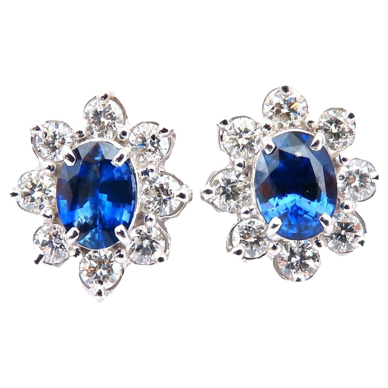 3.63ct Natural Sapphire Diamond Earrings 14kt Cluster Halo Prime For Sale