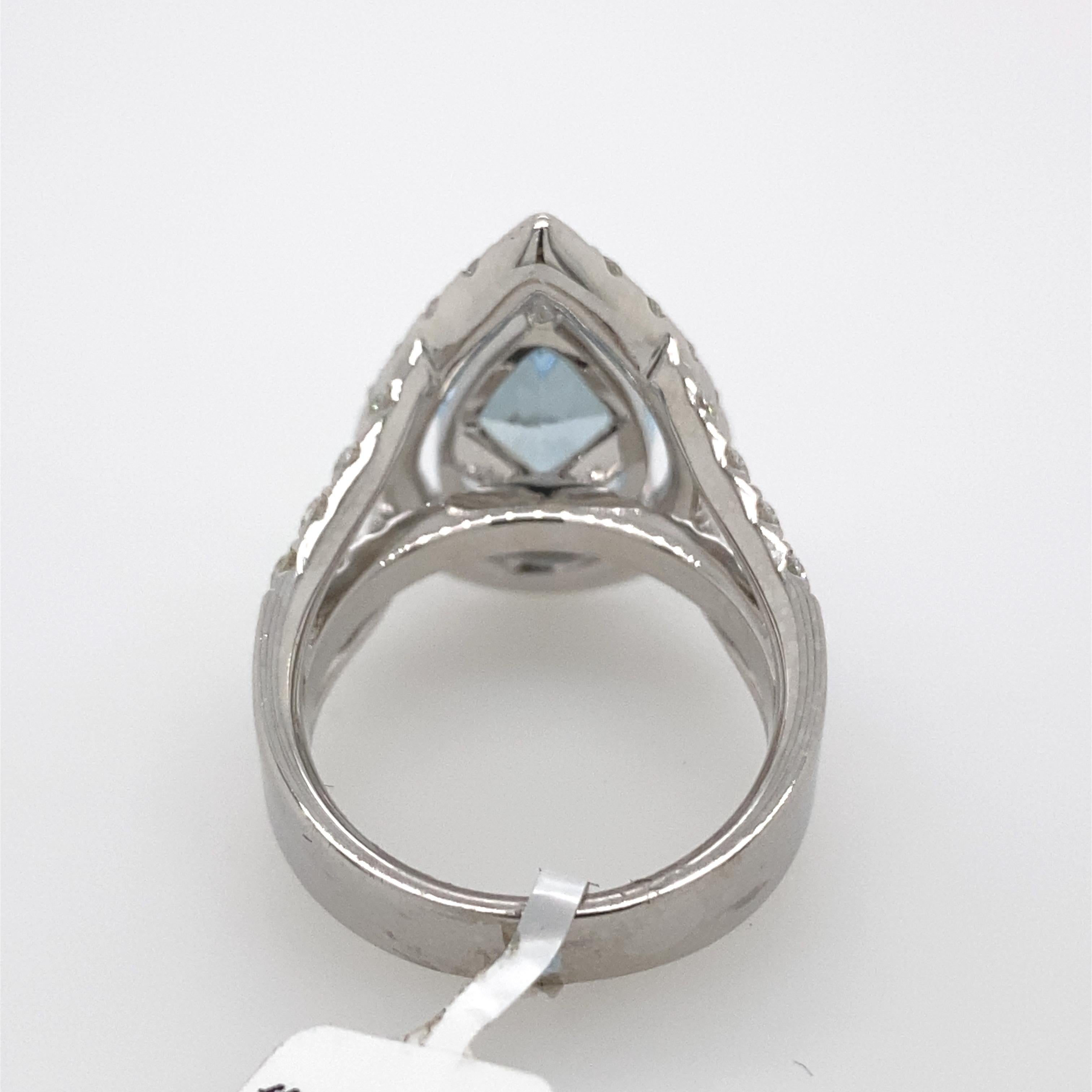 Pear Cut 3.63 Carat Pear Aquamarine with Diamond Halo Ring 18 Karat White Gold