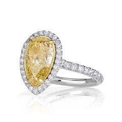 Bague de fiançailles en diamant jaune fantaisie 3,63ct en forme de poire