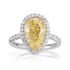 3.63ct Pear Shaped Fancy Yellow Diamond Engagement Ring