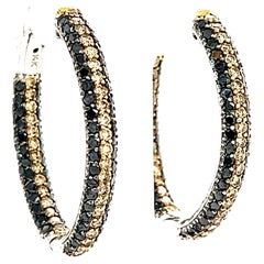 3.64 Carat Black Diamond Brown Diamond White Gold Hoops