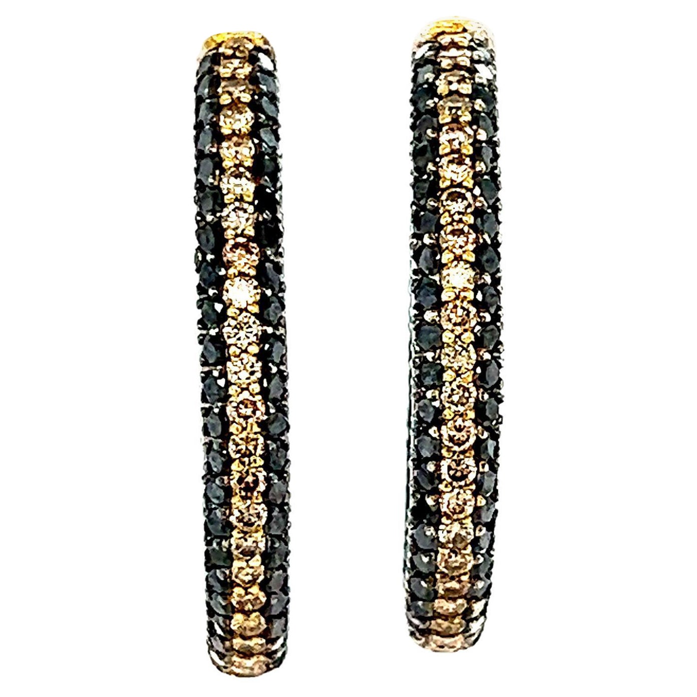 3.64 Carat Black Diamond Brown Diamond White Gold Hoops For Sale
