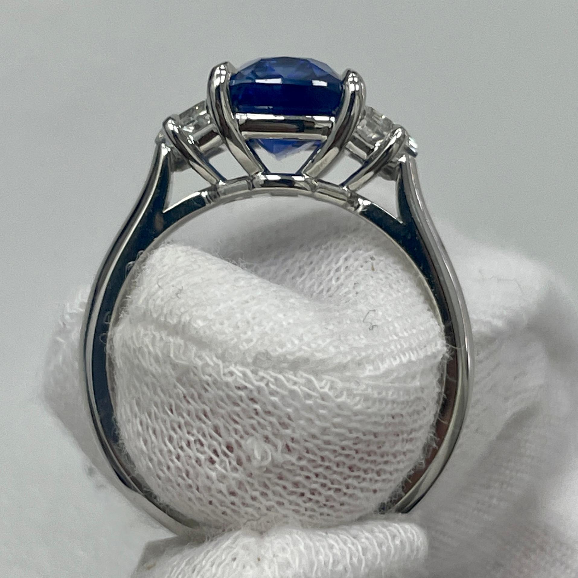 3.64 Carat Cushion Sapphire & Diamond Platinum Ring In New Condition For Sale In New York, NY