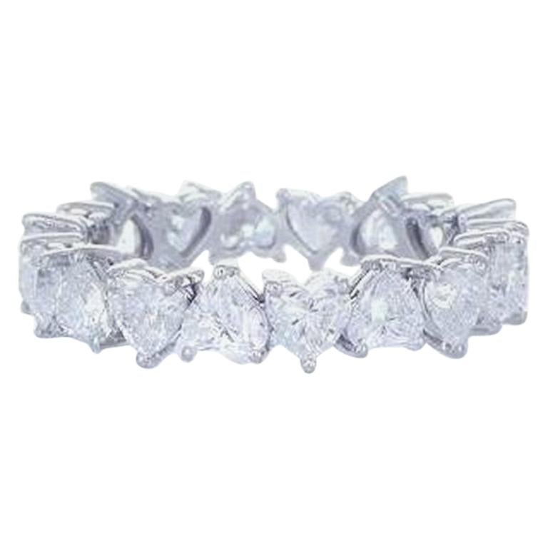 3.64 Carat Diamond Heart Shape Eternity Ring 18K Gold For Sale