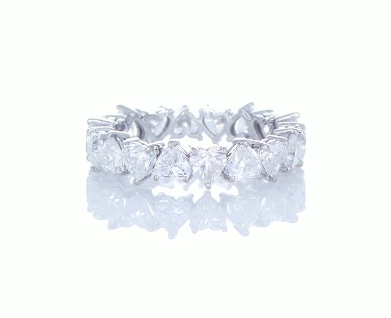 Contemporary 3.64 Carat Diamond Heart Shape Eternity Ring 18K Gold For Sale