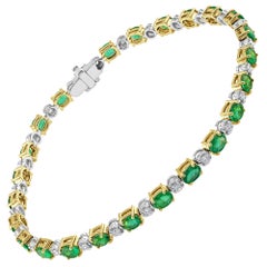 3.64 Carat Emerald and Diamond Yellow and White Gold Bracelet