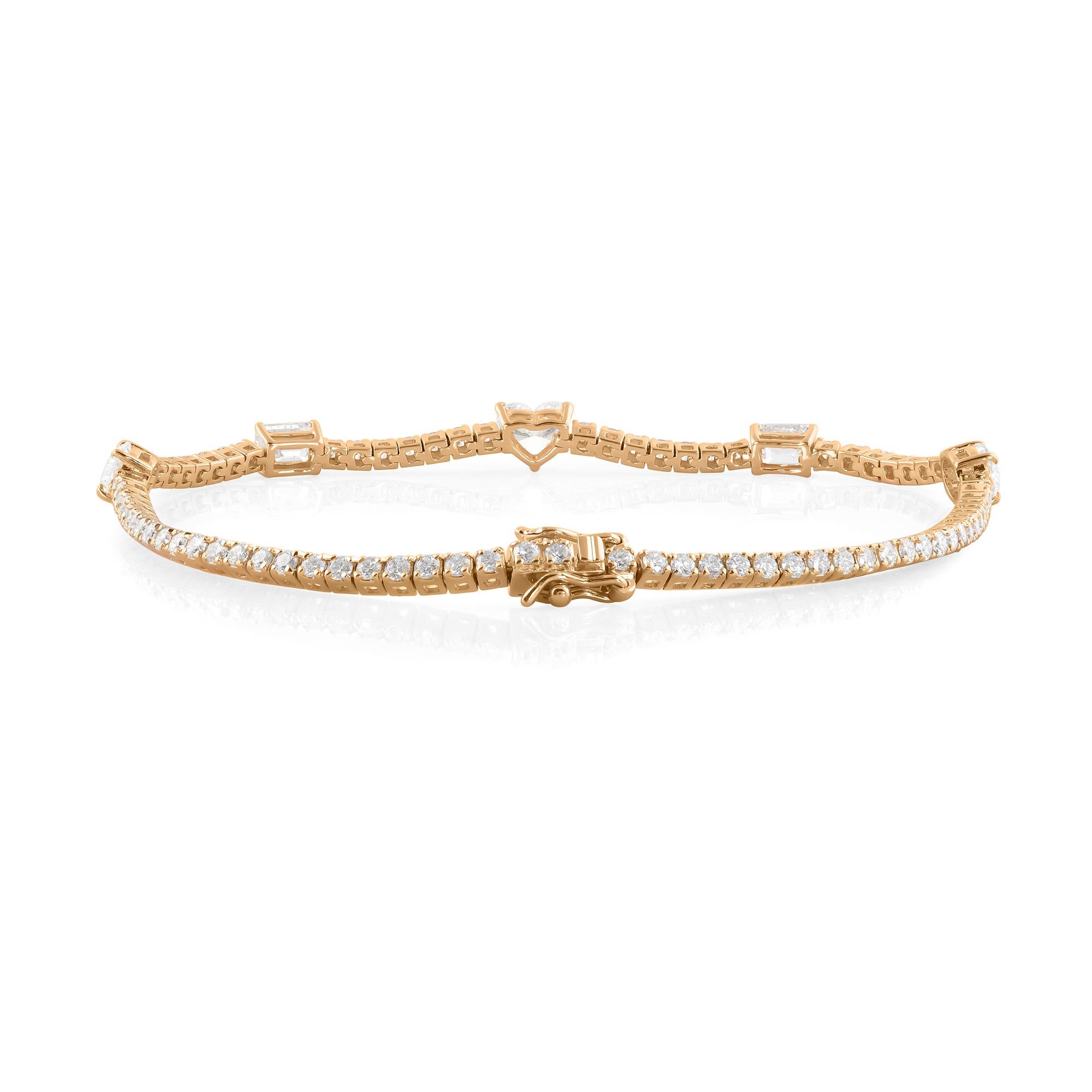 Modern 3.64 Carat Multi Shape Diamond Bracelet 14 Karat Yellow Gold Handmade Jewelry For Sale