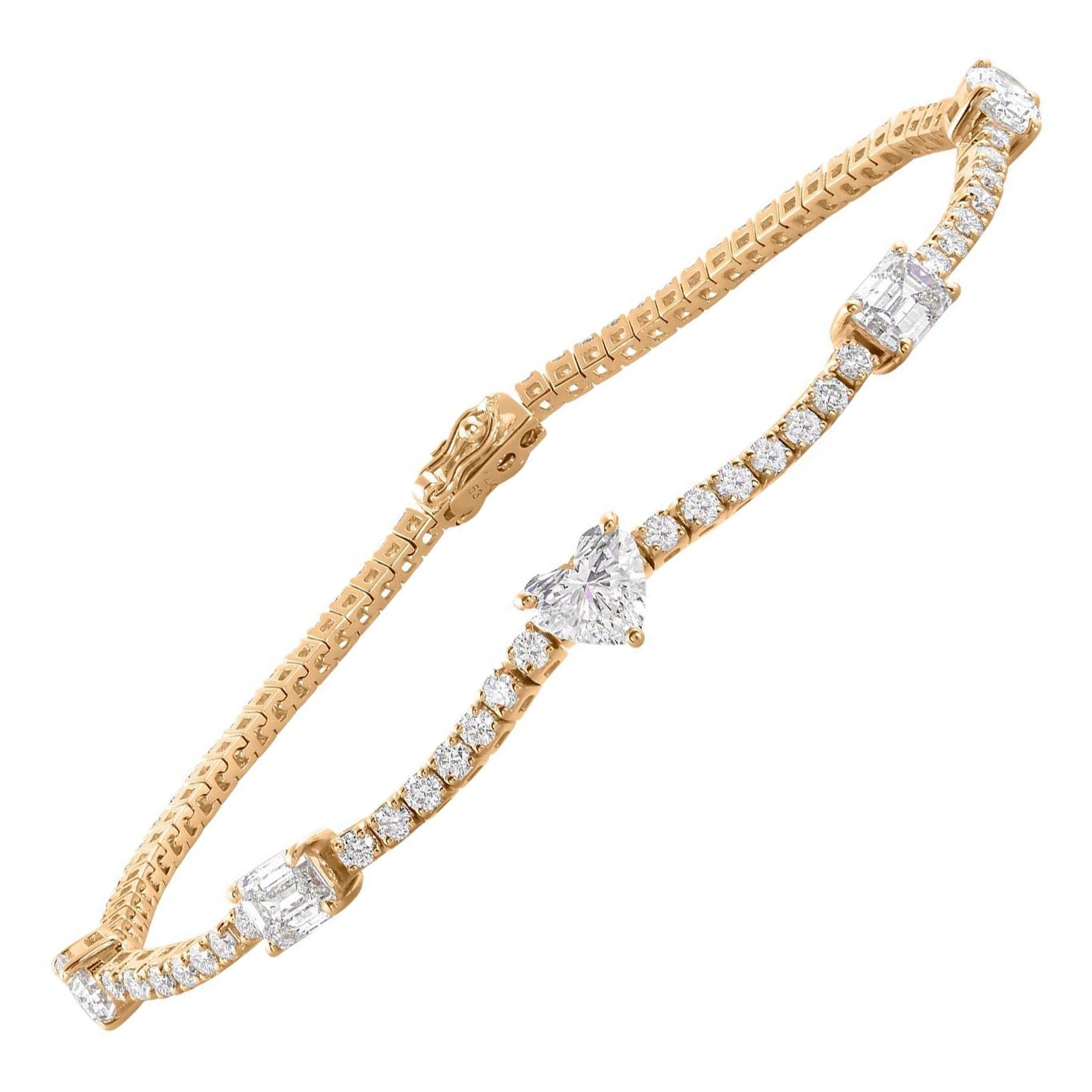 3.64 Carat Multi Shape Diamond Bracelet 14 Karat Yellow Gold Handmade Jewelry For Sale
