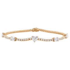 3.64 Carat Multi Shape Diamond Bracelet 14 Karat Yellow Gold Handmade Jewelry