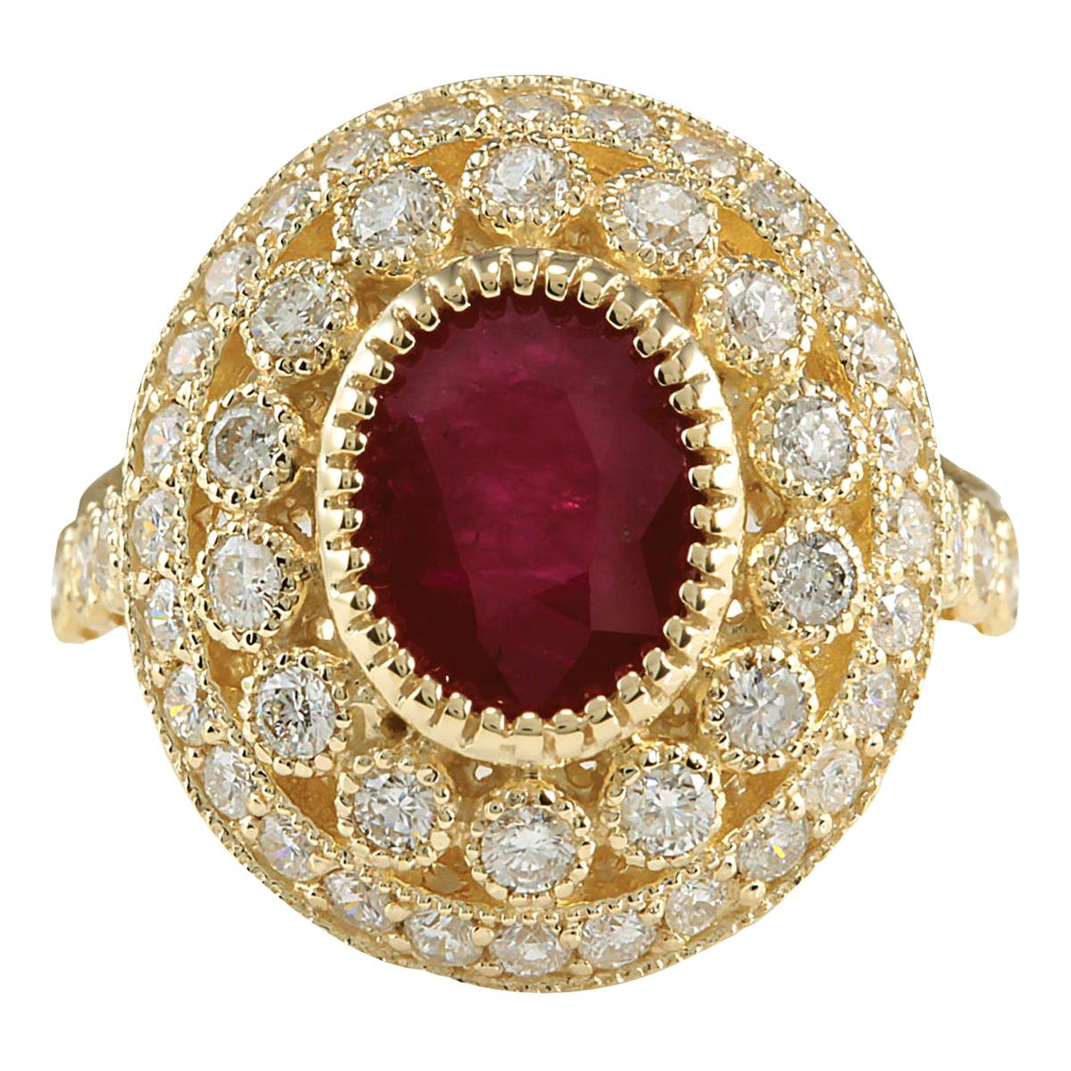 Natural Ruby Diamond Ring In 14 Karat Yellow Gold 