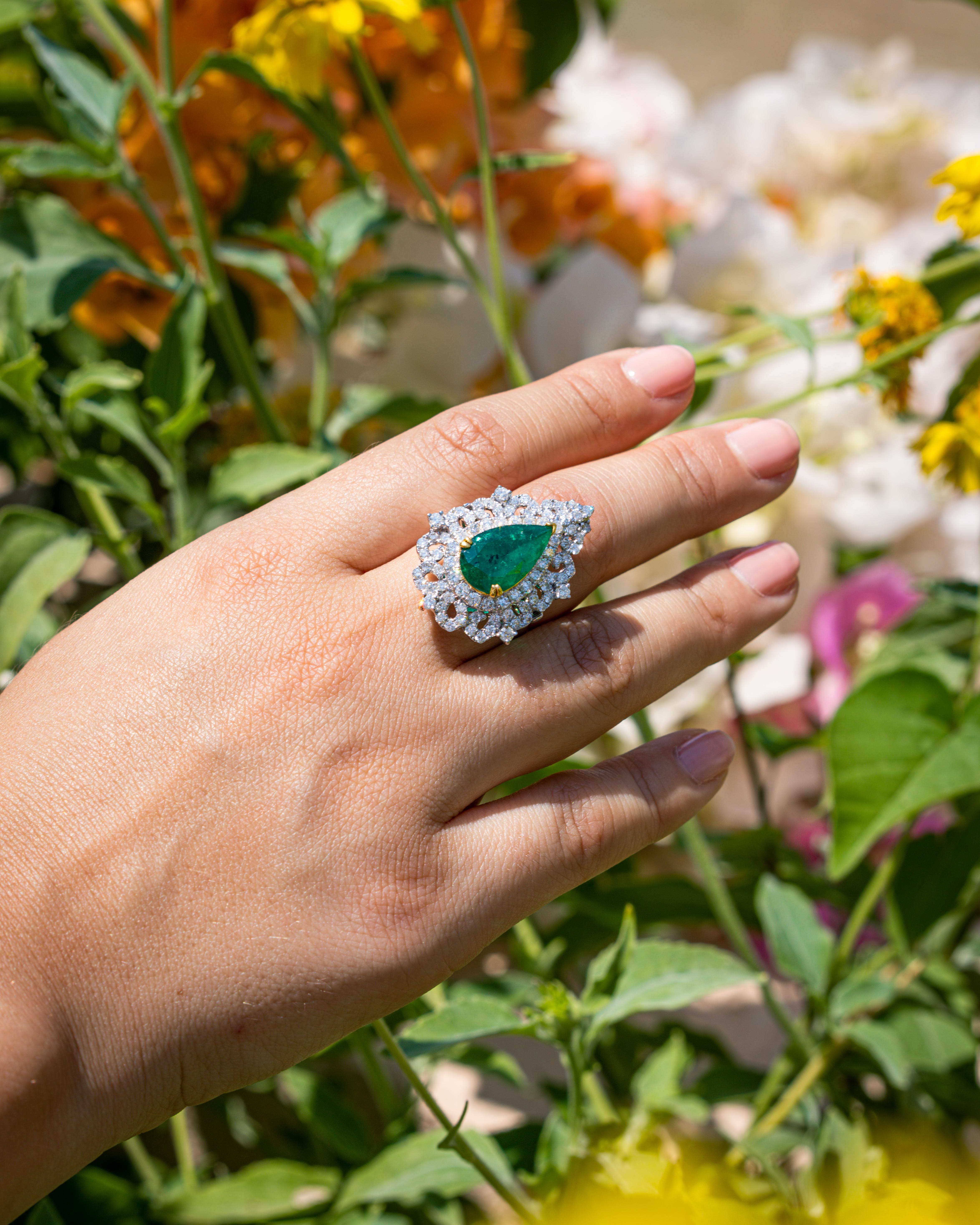 Cushion Cut Zambian Emerald and Diamond Cocktail Ring | Diamond rings  design, Gold ring designs, Jewelry