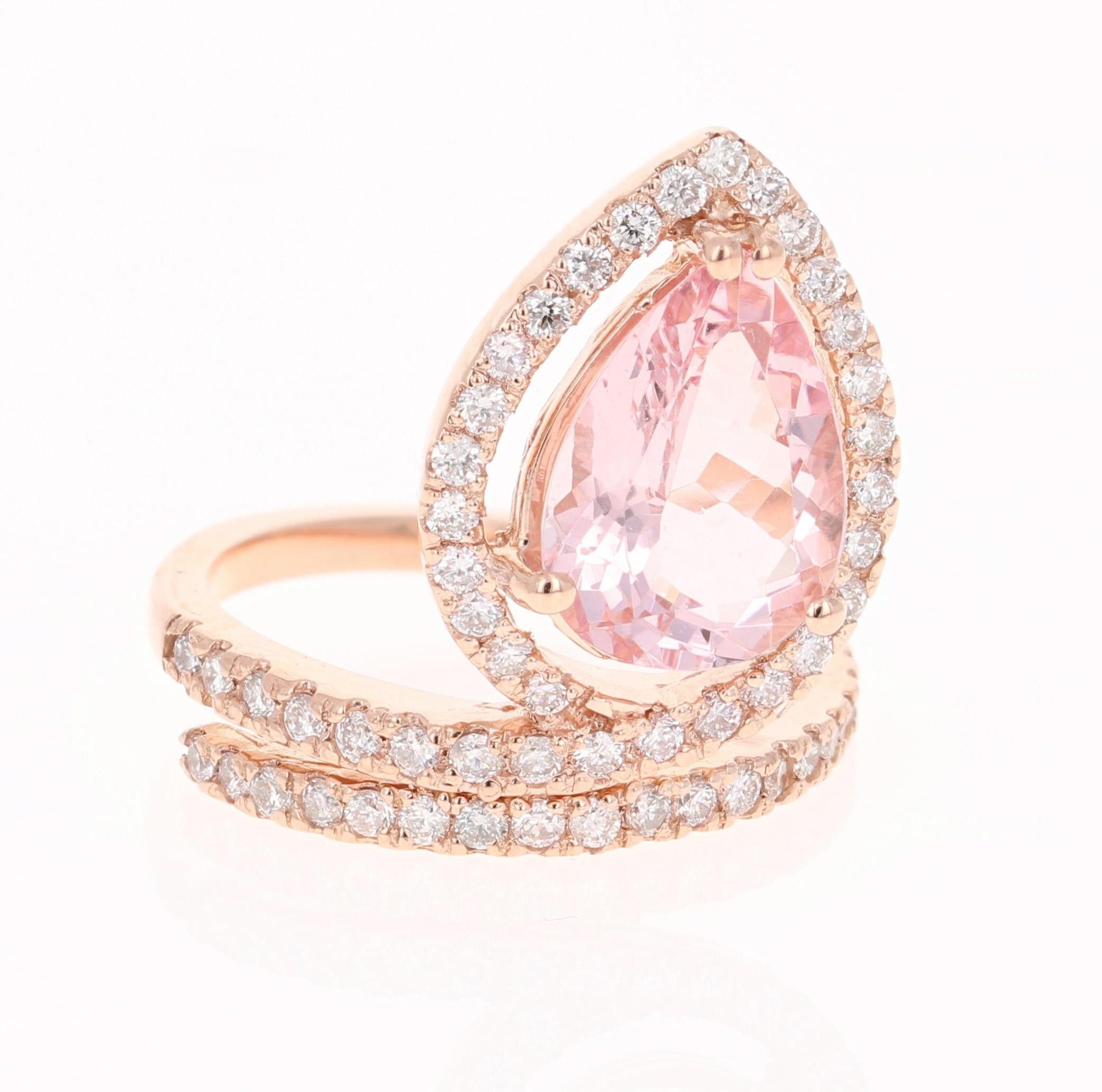 Modern 3.64 Carat Pink Morganite Diamond 14 Karat Rose Gold Cocktail Ring