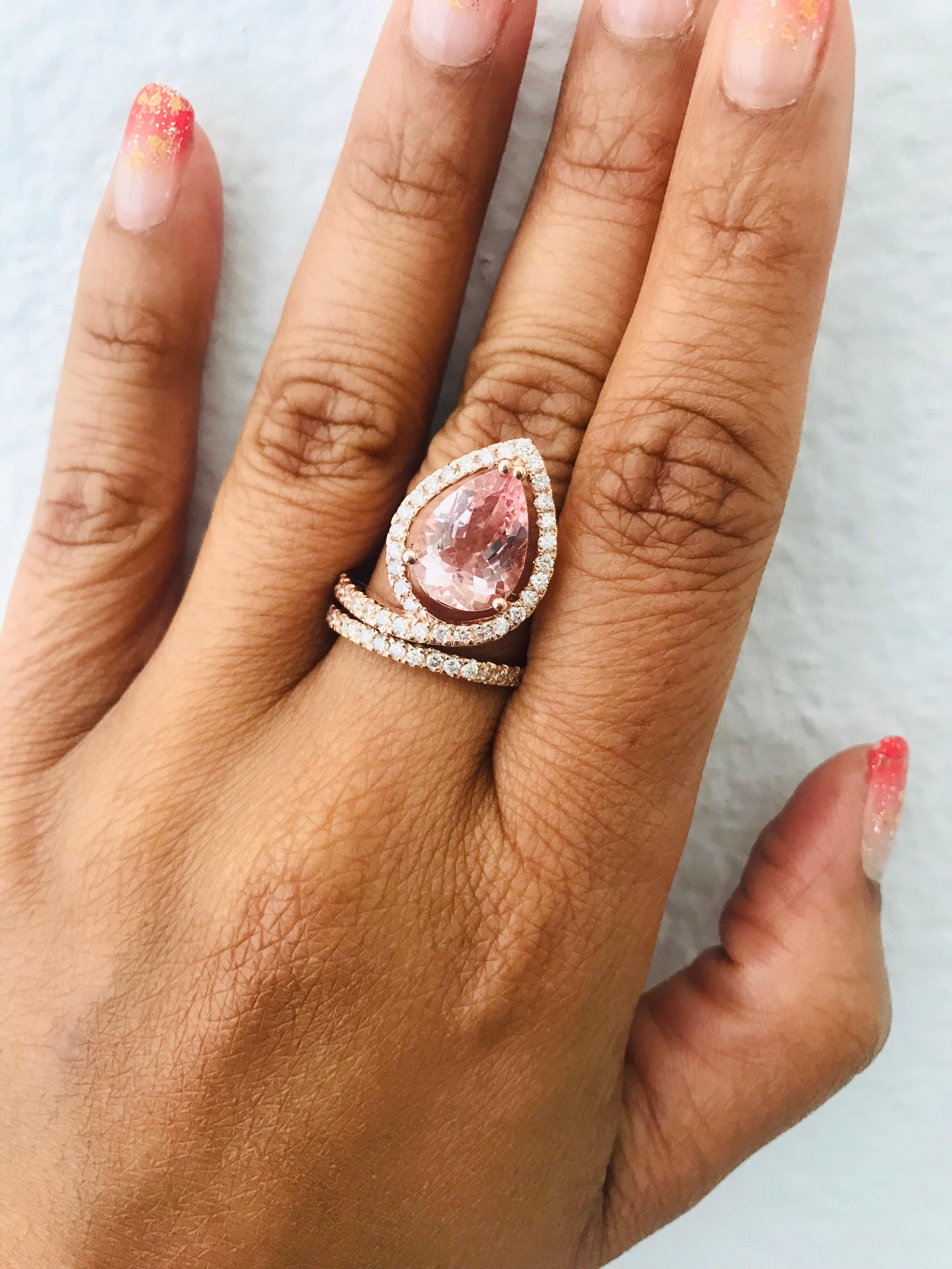 3.64 Carat Pink Morganite Diamond 14 Karat Rose Gold Cocktail Ring In New Condition In Los Angeles, CA