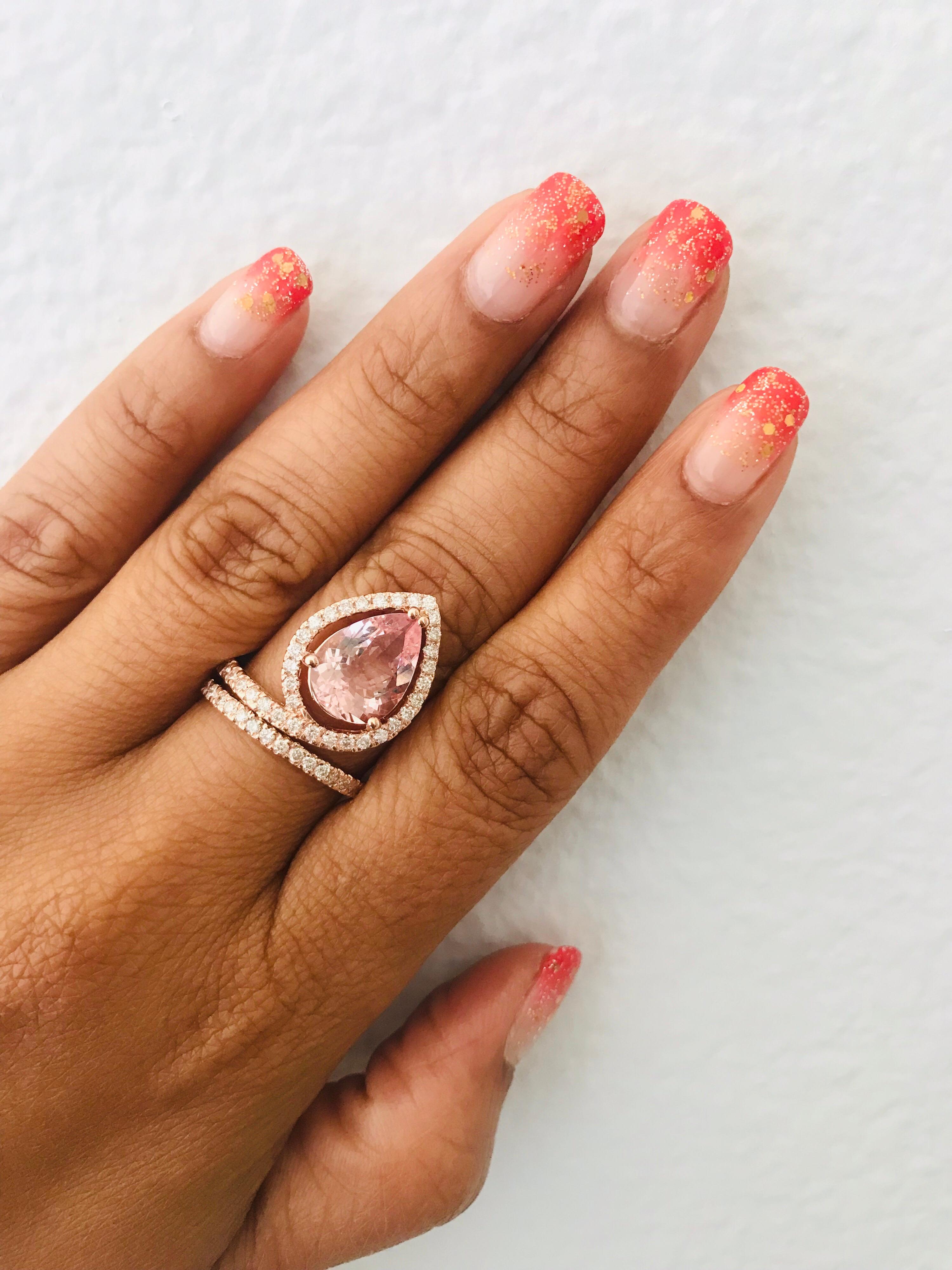 Women's 3.64 Carat Pink Morganite Diamond 14 Karat Rose Gold Cocktail Ring