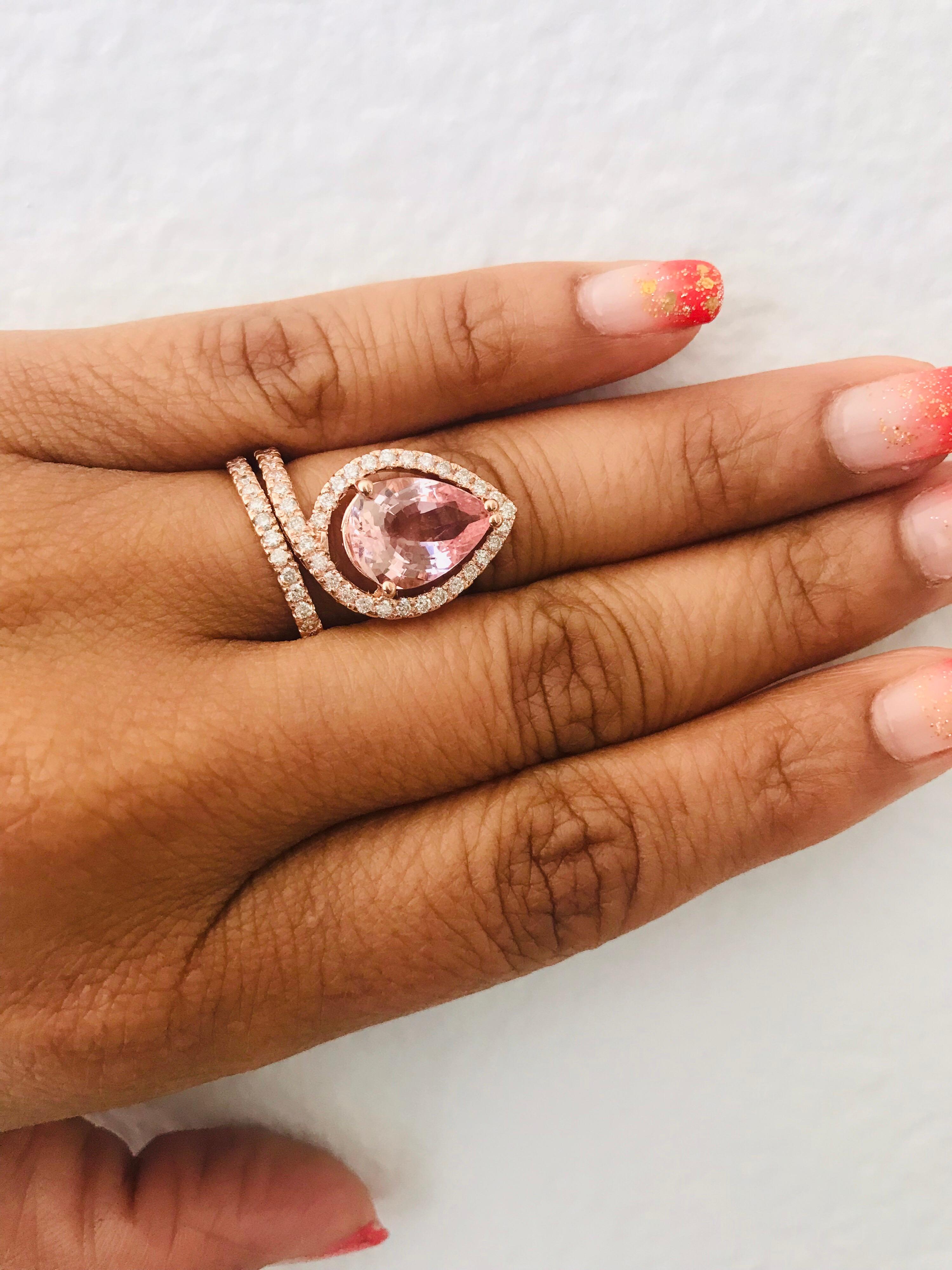 3.64 Carat Pink Morganite Diamond 14 Karat Rose Gold Cocktail Ring 1