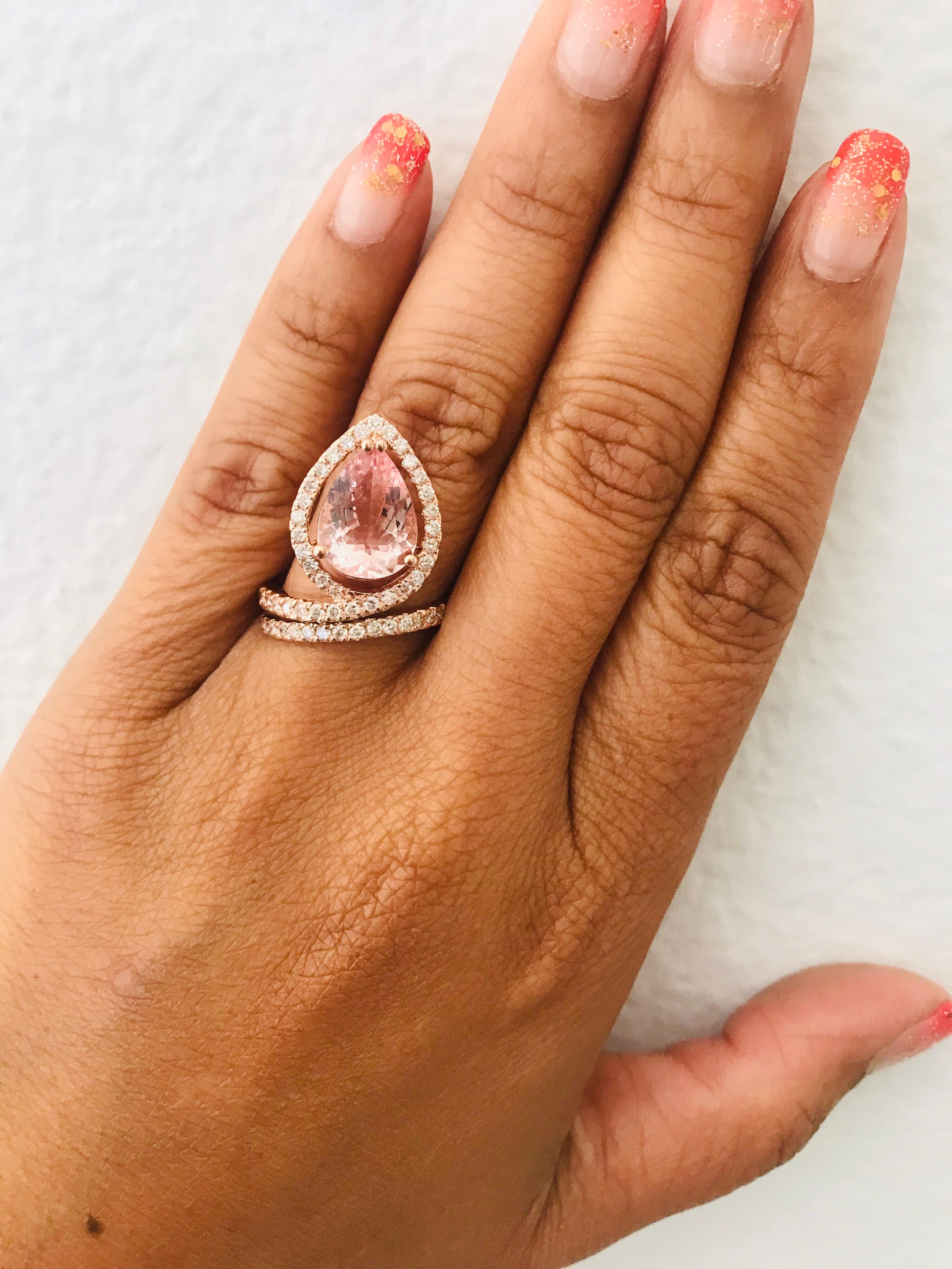 3.64 Carat Pink Morganite Diamond 14 Karat Rose Gold Cocktail Ring 2