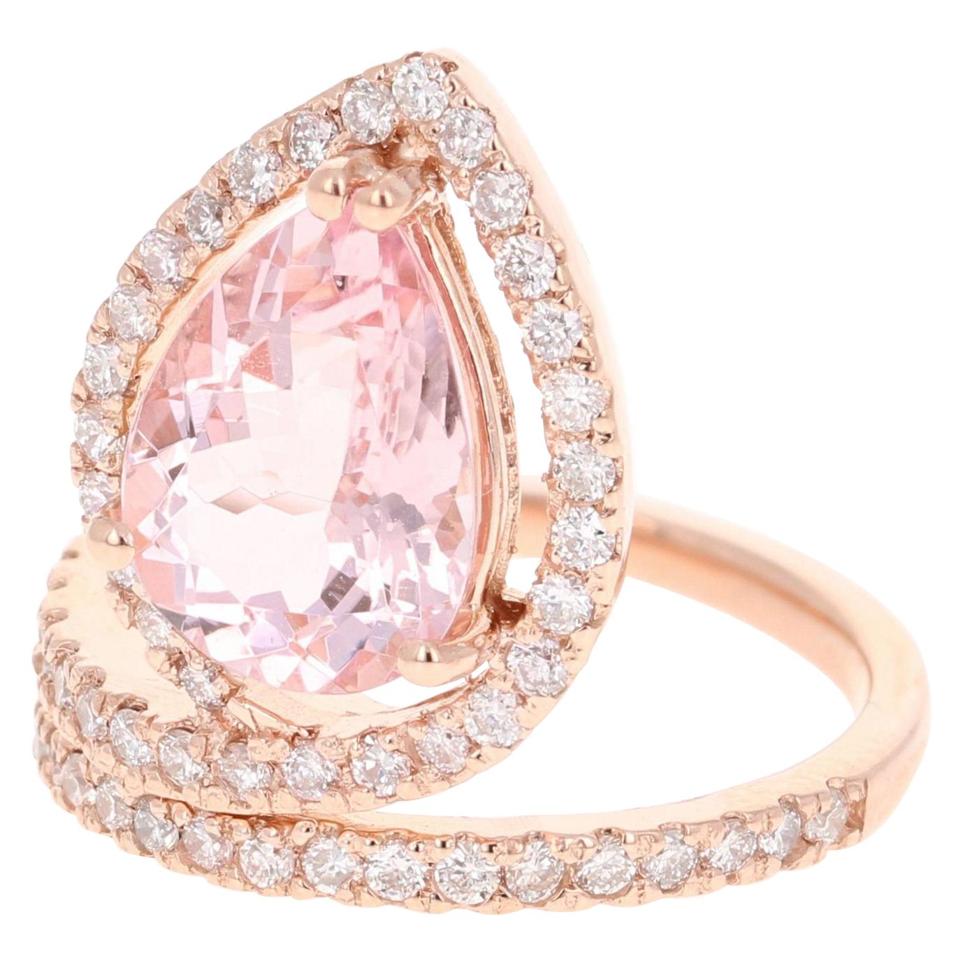 3.64 Carat Pink Morganite Diamond 14 Karat Rose Gold Cocktail Ring