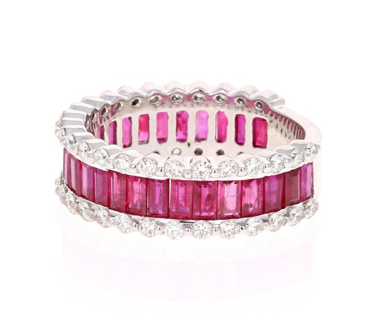 3.64 Carat Ruby Diamond 14 Karat White Gold Band For Sale at 1stDibs
